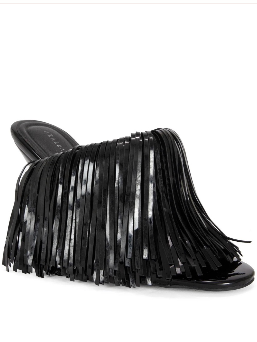 Black Fringe Patent Mule - Unknown Brand
